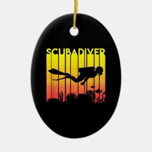 Scuba Diver Silhouette Diving Swimming Sea Diver Ceramic Tree Decoration