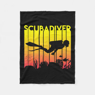 Scuba Diver Silhouette  Diving Swimming Sea Diver Fleece Blanket