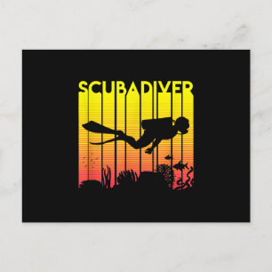 Scuba Diver Silhouette Diving Swimming Sea Diver Holiday Postcard