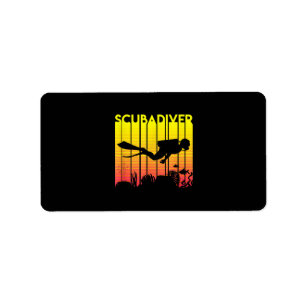 Scuba Diver Silhouette Diving Swimming Sea Diver Label