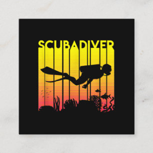 Scuba Diver Silhouette  Diving Swimming Sea Diver Square Business Card