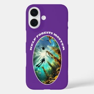 SCUBA Diver Silhouette with Turtle, Fish, and Kelp iPhone 16 Case
