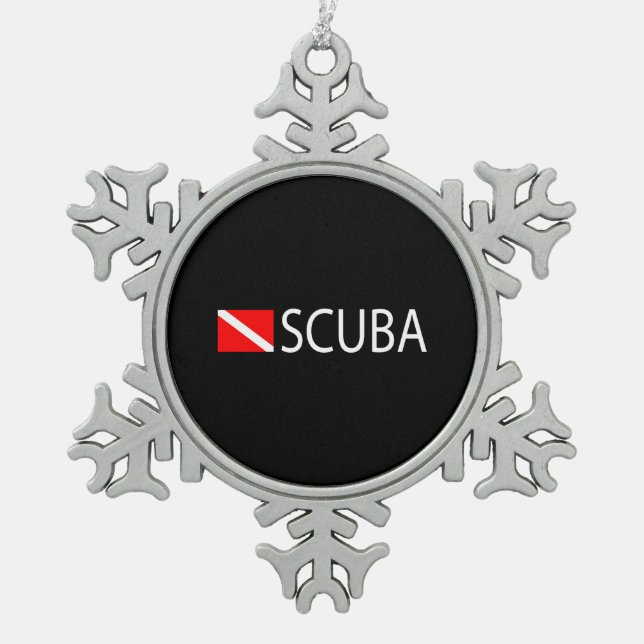 Scuba Diver Snowflake Pewter Christmas Ornament (Front)