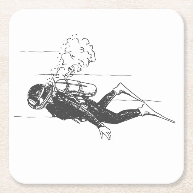 Scuba Diver Square Paper Coaster (Front)