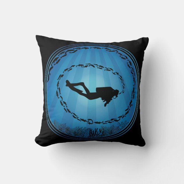 Scuba Diver Surrounded Cushion (Front)
