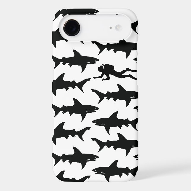 Scuba Diver Swimming with School of Sharks Case-Mate iPhone Case (Back)