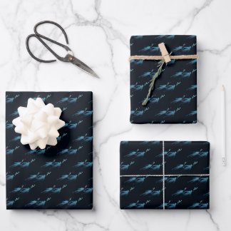 Scuba Diver Under Sea Pattern Dark Blue Gift Wrapping Paper Sheet