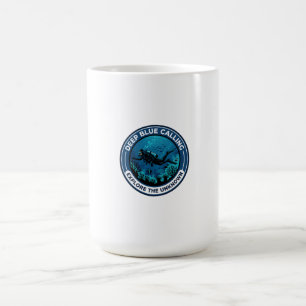 Scuba diver with gear swimming underwater.  coffee mug