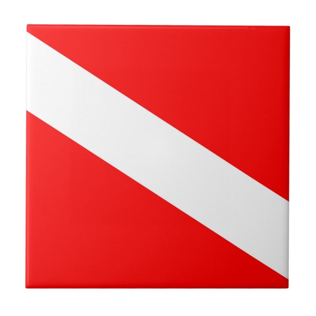 scuba divers flag red diagonal dive symbol tile (Front)