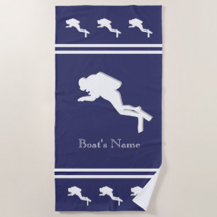 SCUBA DIVERS Monogrammed White Navy Grey Beach Towel