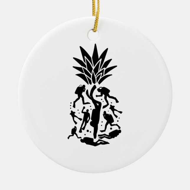 Scuba Divers Pineapple Ceramic Tree Decoration (Front)
