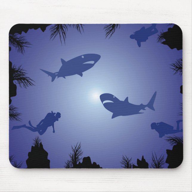 Scuba Divers & Sharks Pattern Mouse Pad (Front)