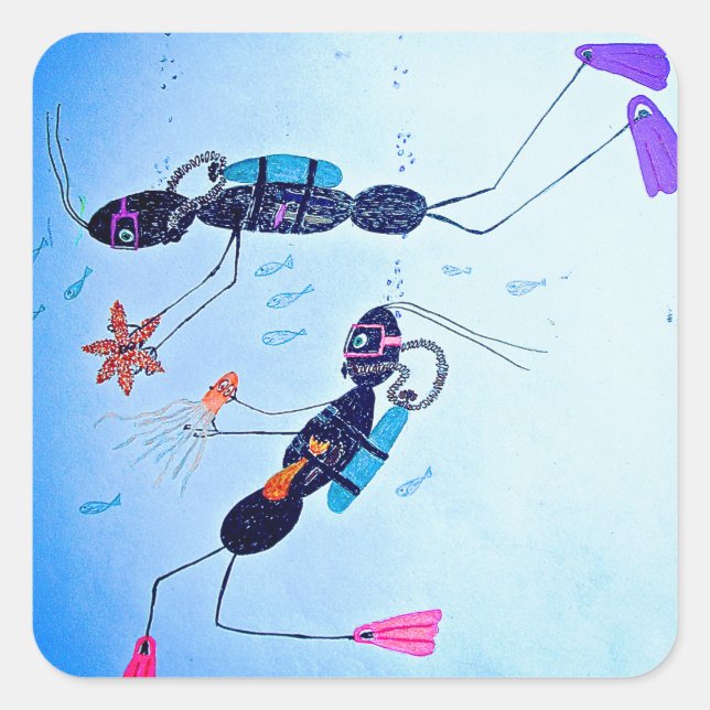 Scuba Diving Ants Square Sticker (Front)
