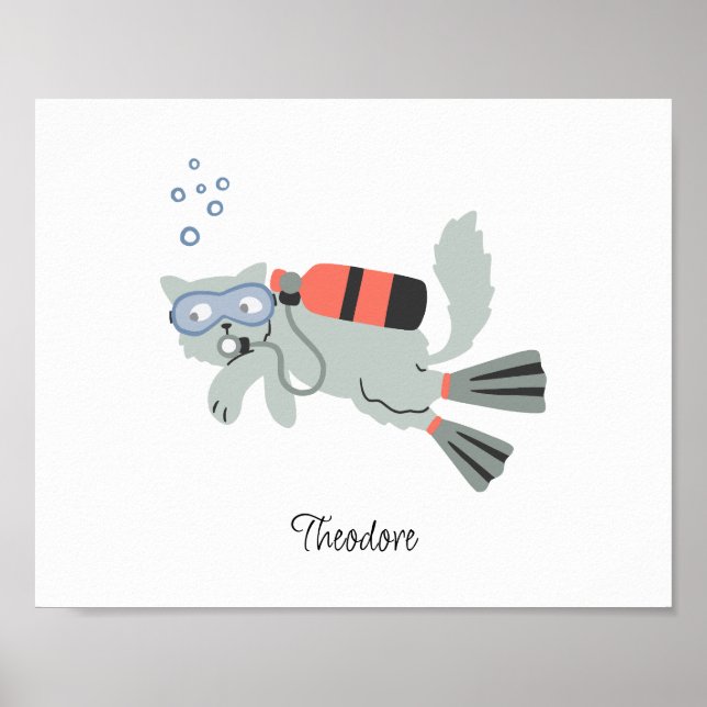 Scuba diving cat nursery baby kids poster (Front)