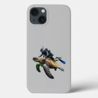 SCUBA Diving Diver Swimming with a Big Turtle URM