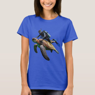 SCUBA Diving Diver Swimming with a Big Turtle URM T-Shirt