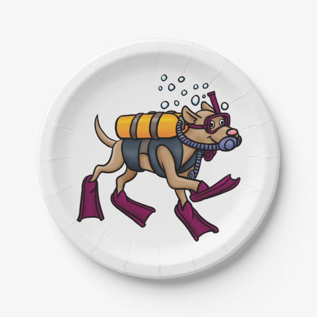 Scuba Diving Dog Paper Plates (Front)