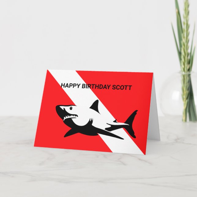 Scuba Diving Flag and Shark Birthday Card (Front)