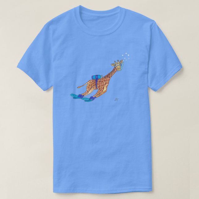 Scuba Diving Giraffe Watercolour T-Shirt (Design Front)
