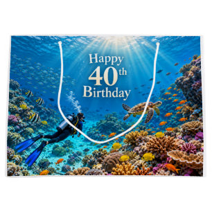 Scuba Diving Happy 40th Birthday Underwater Design Large Gift Bag