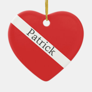 Scuba Diving Logo- Diver's Red Heart Flag Ceramic Tree Decoration