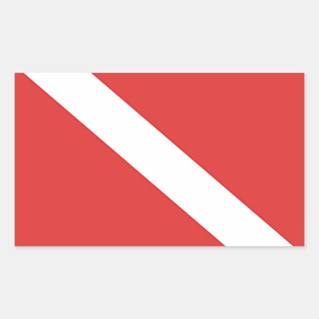 Scuba Diving Logo- Diver's Red White Flag Rectangular Sticker (Front)