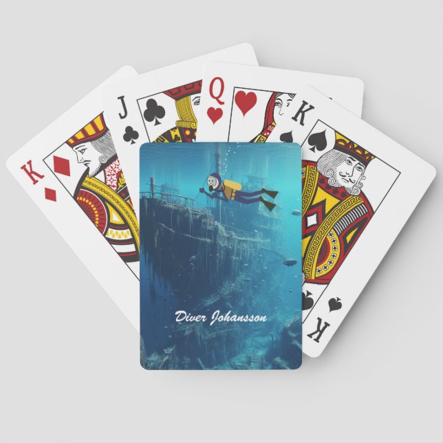 Scuba Diving on Ancient Shipwreck personalise Playing Cards (Back)