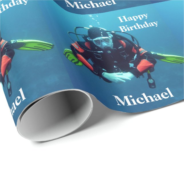 Scuba Diving Personalised Birthday Gift Wrapping Paper (Roll Corner)