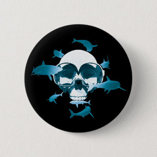 Scuba Diving Skull and Sharks Graphic Design 6 Cm Round Badge