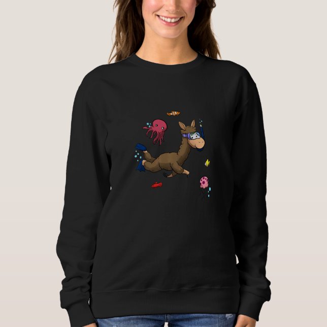 Scuba Diving Snorkelling Llama Squid Octopus Jelly Sweatshirt (Front)