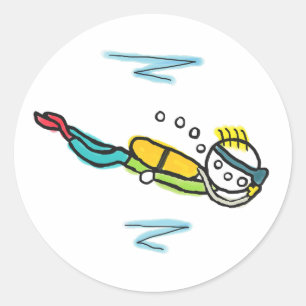 Scuba Diving Stickman Classic Round Sticker