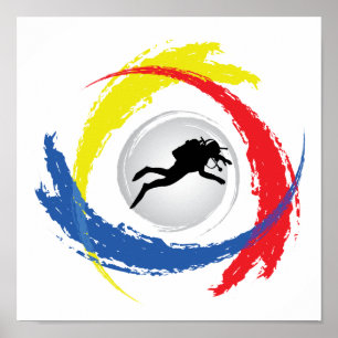 Scuba Diving Tricolor Emblem Poster