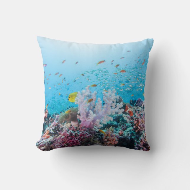 Scuba Diving With Colourful Reef And Coral Cushion (Front)