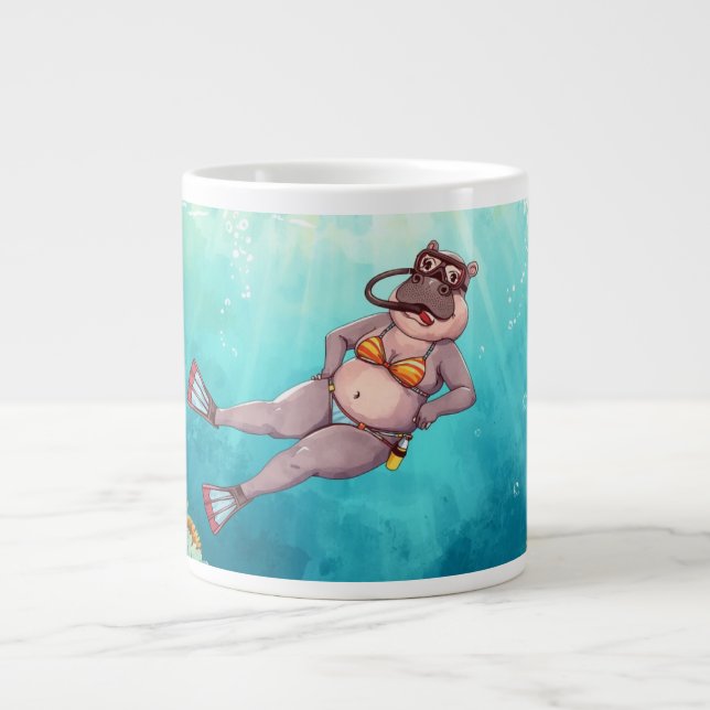 Scuba Hippo underwater Large Coffee Mug (Front)