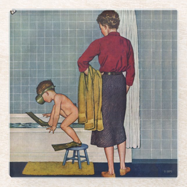 Scuba in the Tub Glass Coaster (Front)