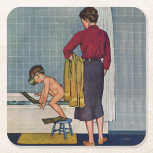 Scuba in the Tub Square Paper Coaster