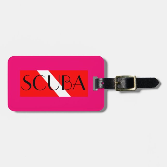 SCUBA LUGGAGE TAG DIVING RED FLAG / NITROX PINK (Front Horizontal)