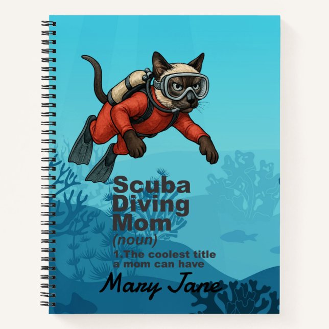 Scuba Mom Siamese Cat Diver Notebook (Front)