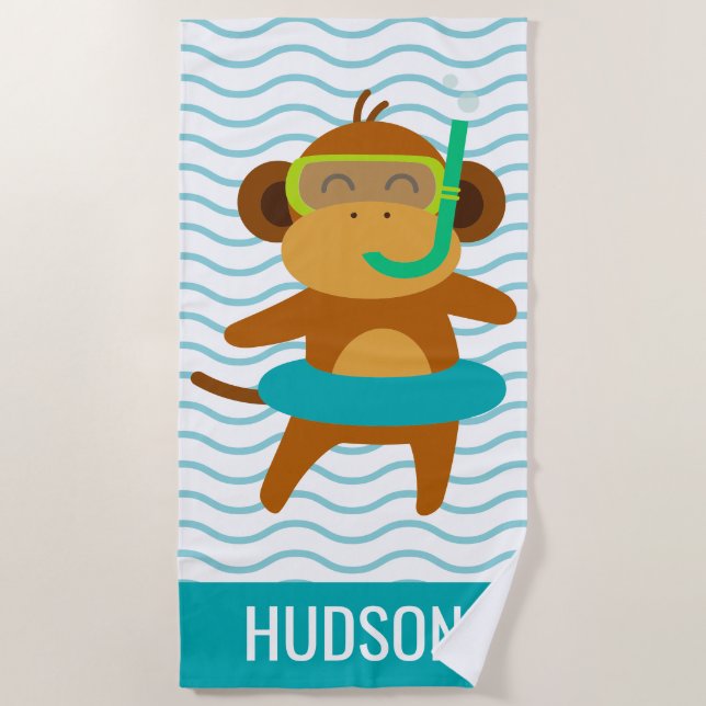 Scuba Monkey Personalised Beach Towel (Front)