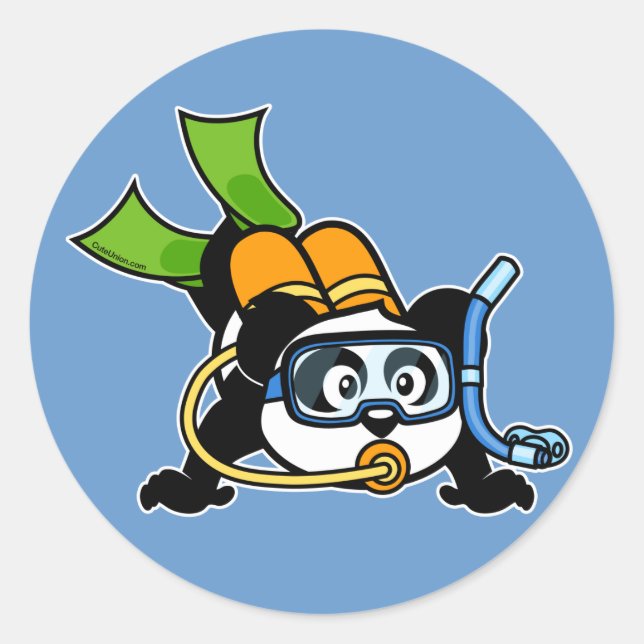 Scuba Panda Classic Round Sticker (Front)