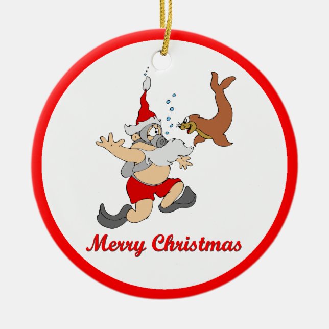 Scuba Santa Ceramic Tree Decoration (Front)