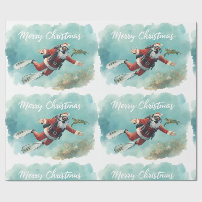 Scuba Santa Underwater Christmas Wrapping Paper (Flat)