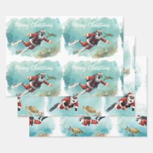 Scuba Santa Underwater Christmas Wrapping Paper Sheet
