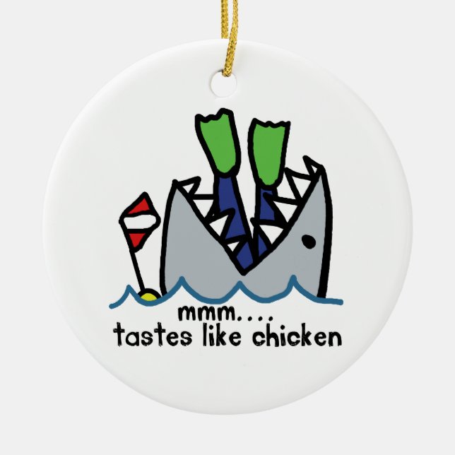 Scuba Tastes Chicken Shark Ceramic Tree Decoration (Front)