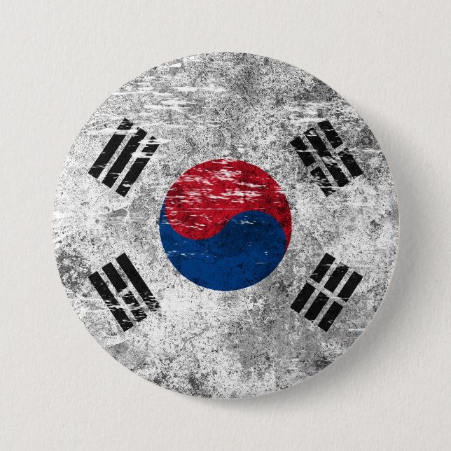 Scuffed and Worn South Korean Flag 7.5 Cm Round Badge (Front)
