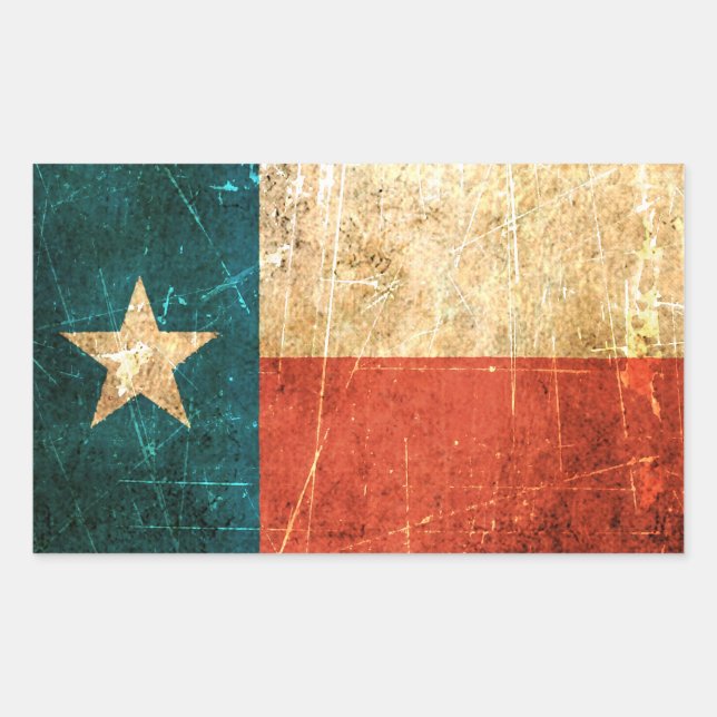 Scuffed and Worn Texas Flag Rectangular Sticker (Front)