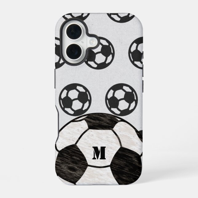 Scuffed Soccer Ball Monogram iPhone 16 Case (Back)