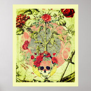 Scull and Rose Bush Poster