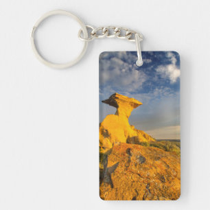 Sculpted Badlands Formation In Short Grass Key Ring