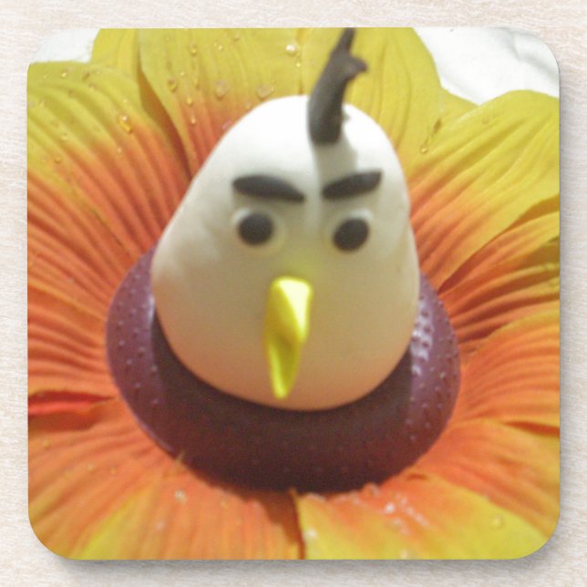 Sculpted Bird in Sunflower Art Print Coaster (Front)
